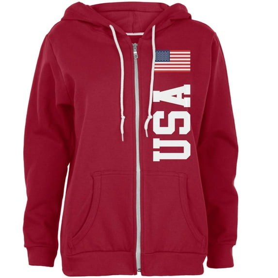 4th Of July America Flag World Cup Womens Full Zip Hoodie Red LG