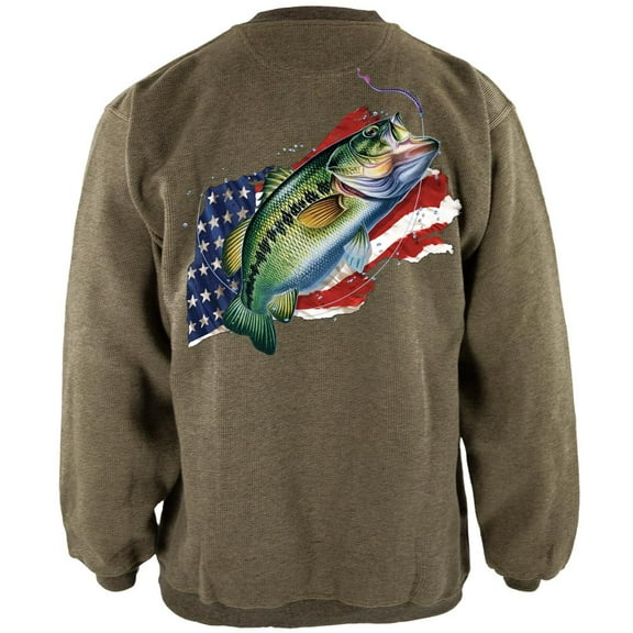 4th Of July American Fisherman Bass Henley Mens Pullover Sweatshirt Green MD