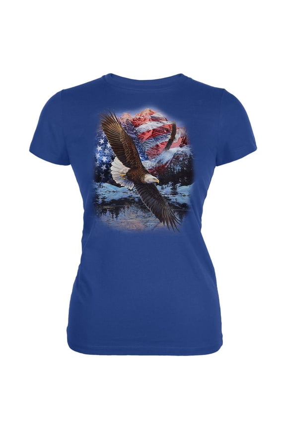 4th Of July American Flag Bald Eagle Juniors Soft T Shirt