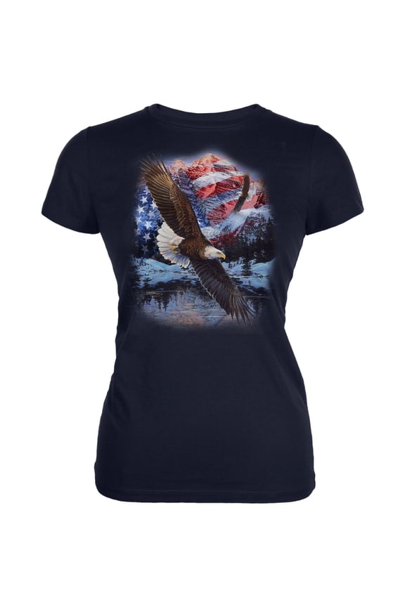 4th Of July American Flag Bald Eagle Women's Juniors Soft T Shirt
