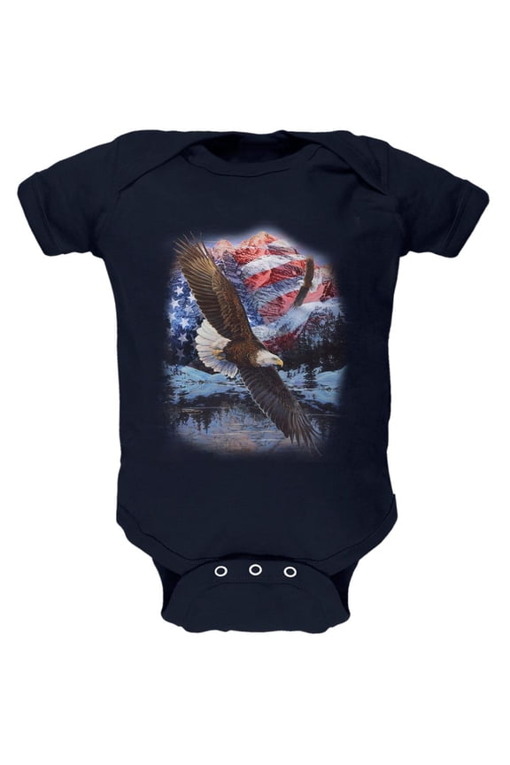 4th Of July American Flag Bald Eagle Soft Baby One Piece Navy 0-3 M