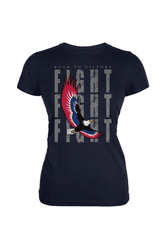 4th Of July American Road To Victory Eagle Fight Juniors Soft T Shirt Navy X-LG