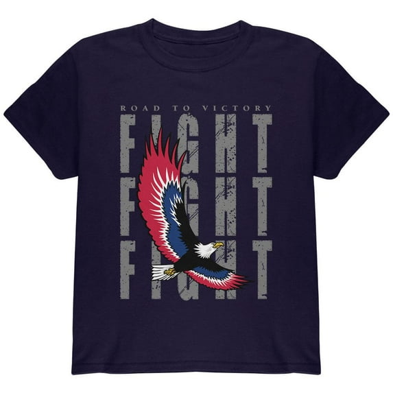 4th Of July American Road To Victory Eagle Fight Youth T Shirt Navy YLG