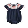 thumbnail image 1 of 4th Of July Baby Girl Outfit Newborn Smocked Bubble Romper Infant USA Flag Bodysuit Top Summer Patriotic Clothes, 1 of 9