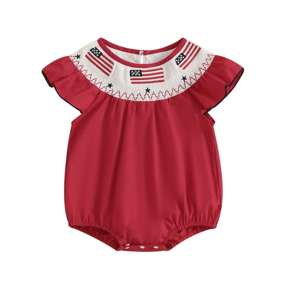 4th Of July Baby Girl Outfit Newborn Smocked Bubble Romper Infant USA Flag Bodysuit Top Summer Patriotic Clothes