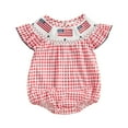 thumbnail image 1 of 4th Of July Baby Girl Outfit Newborn Smocked Bubble Romper Infant USA Flag Bodysuit Top Summer Patriotic Clothes, 1 of 9