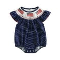 thumbnail image 1 of 4th Of July Baby Girl Outfit Newborn Smocked Bubble Romper Infant USA Flag Bodysuit Top Summer Patriotic Clothes, 1 of 9
