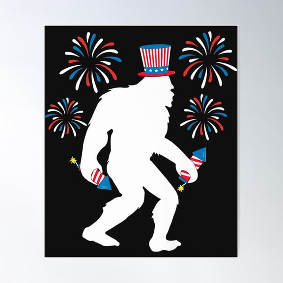 4th Of July Bigfoot Firecracker Sasquatch Fireworks, Unframed Poster