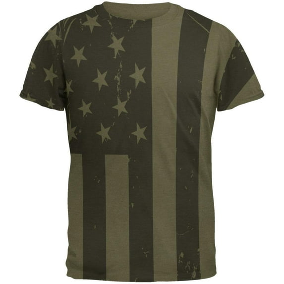 4th Of July Black And White American Flag Men's Soft T-Shirt Military Green LG