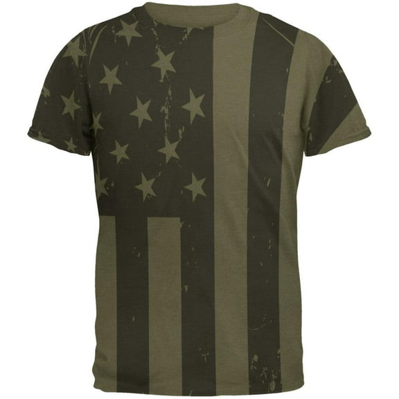 4th Of July Black And White American Flag Men's Soft T-Shirt Military Green LG