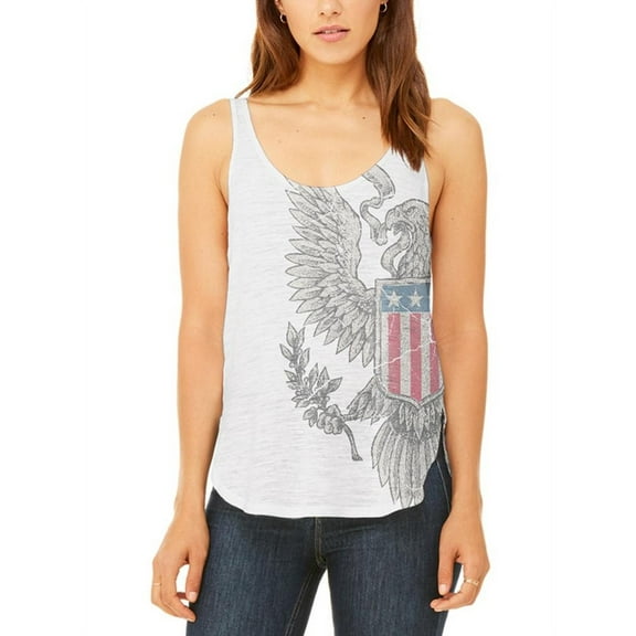 4th Of July Born Free Vintage American Eagle Juniors Flowy Side Slit Tank Top Multi LG