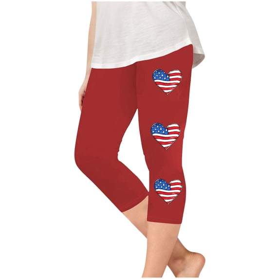 July 4th Clothes For Girls Elastic Waist Festival Print Capri Pants Slimming Casual Stretchy Capri Pant (6 Years, Red)