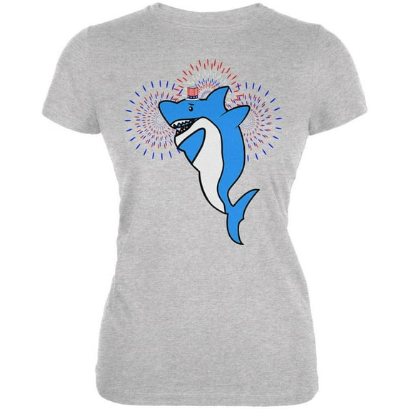 4th Of July Dabbing Shark Fireworks Juniors Soft T Shirt Heather SM