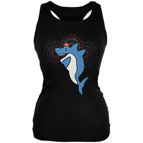4th Of July Dabbing Shark Fireworks Juniors Soft Tank Top Black SM