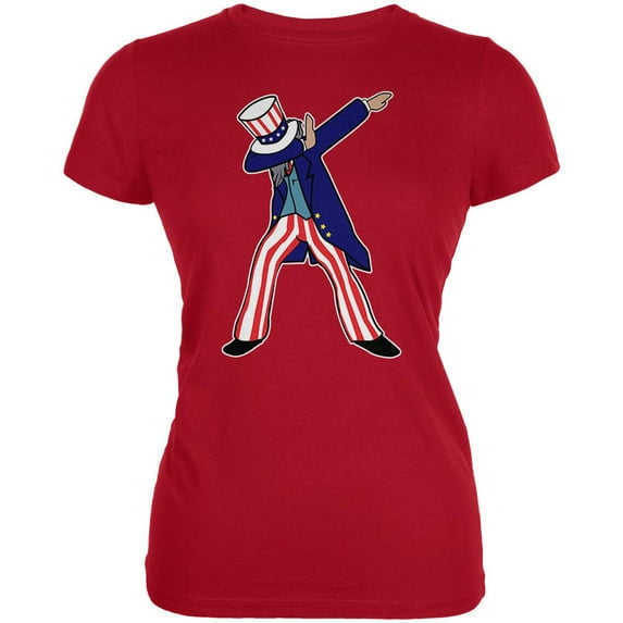 4th Of July Dabbing Uncle Sam Juniors Soft T Shirt Red LG