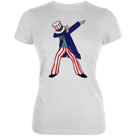 4th Of July Dabbing Uncle Sam Juniors Soft T Shirt White X-LG