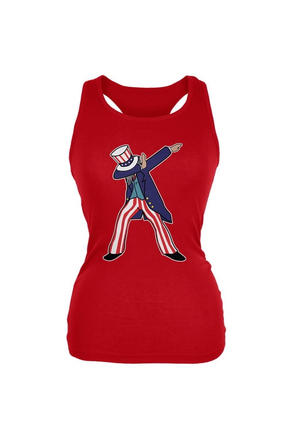 4th Of July Dabbing Uncle Sam Juniors Soft Tank Top Red LG