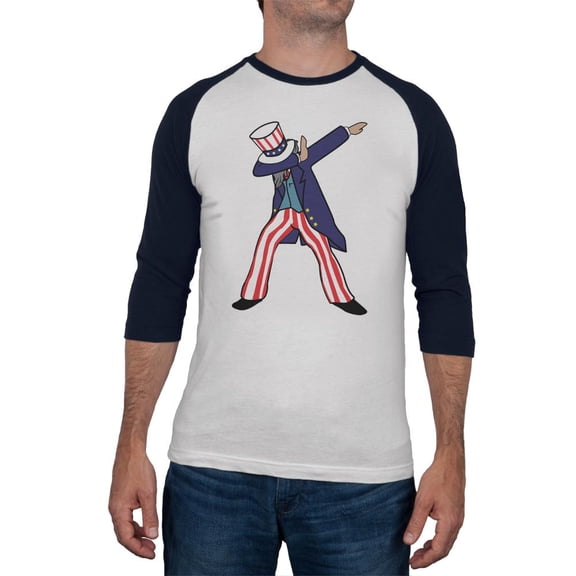 4th Of July Dabbing Uncle Sam Mens Raglan T Shirt White-Navy 2XL