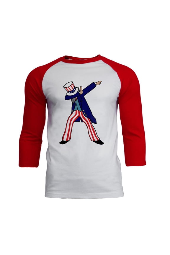 4th Of July Dabbing Uncle Sam Mens Soft Raglan T Shirt White-Red SM
