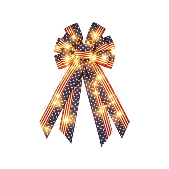 4th Of July Decorations,250th Anniversary Decorations Burlap Star Ribbon Front Door With Integrated LED Lights For Festive Home