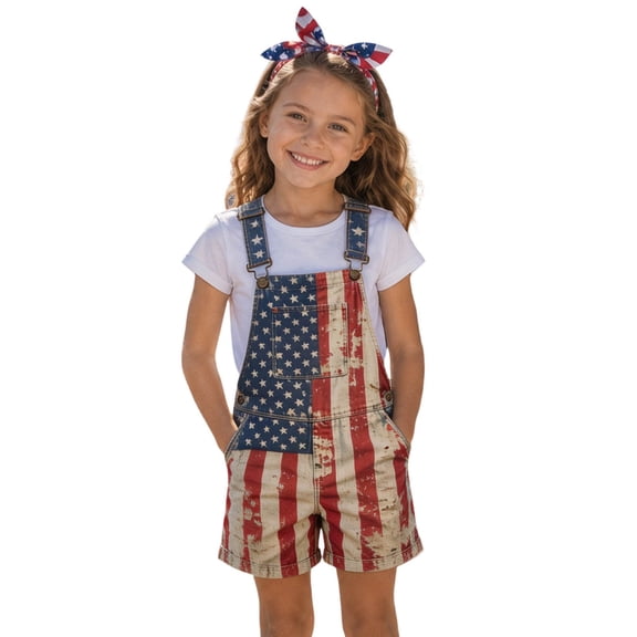 4th Of July Denim Overalls for Kids Red White and Blue American Flag Overalls Red White and Blue American Flag Overalls #03 Khaki 4-5 Years