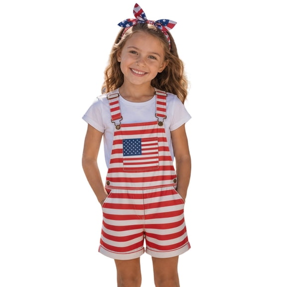 4th Of July Denim Overalls for Kids Summer Casual Independence Day Rompers Independence Day 4th Of July Outfit #08 Watermelon Red 6-7 Years