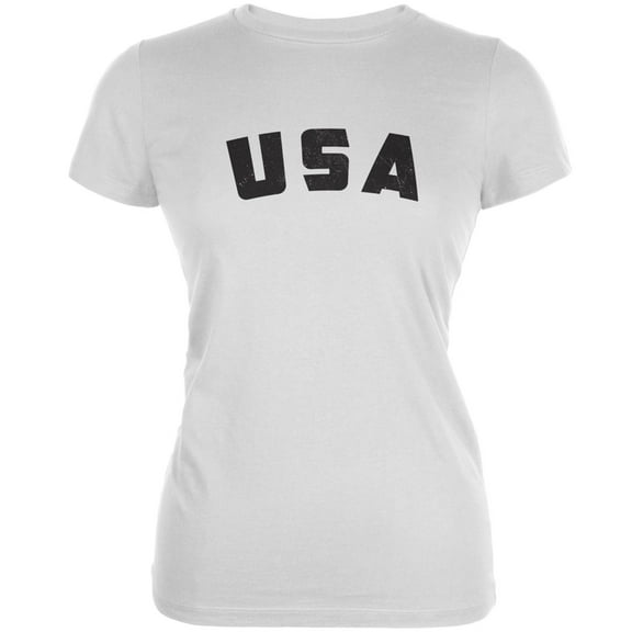 4th Of July Distressed USA White Juniors Soft T-Shirt - Small