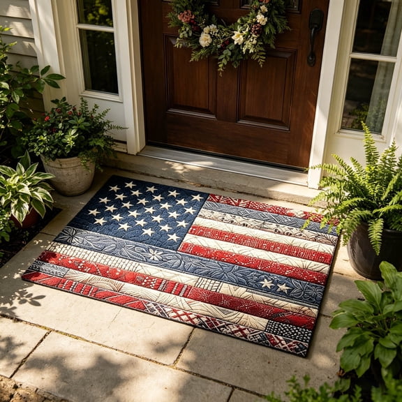 4th Of July Door Mat, Independence Day Entrance Doormat, Patriotic Front Door Mat Red White Blue Outdoor Rug for Home Entrance Decor