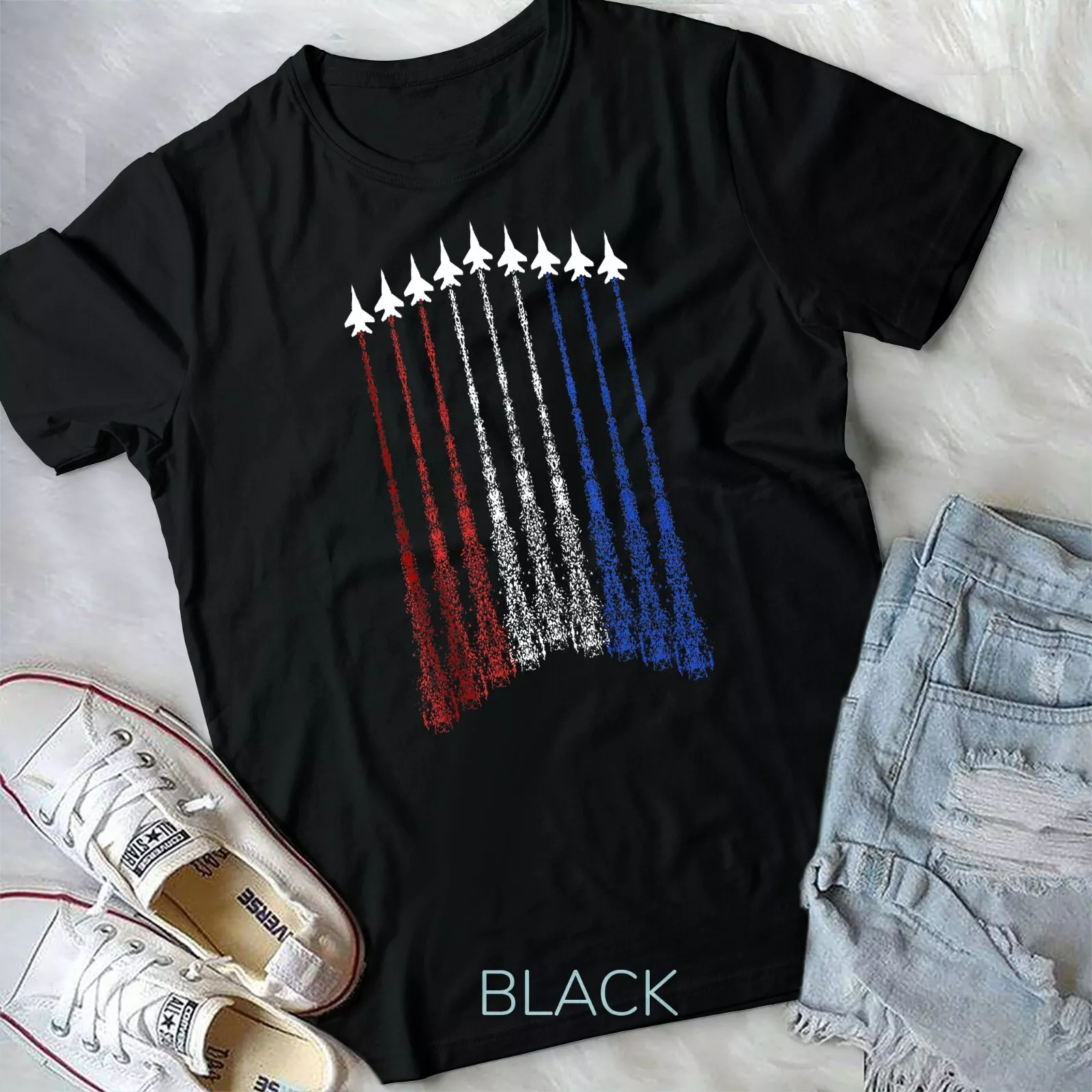 レディースファッション 4th Of July Fighter Jet Airplane Red White Blue In The Sky T-Shirt 4th Of July Fighter Jet, Airplane, and Red White Blue In The