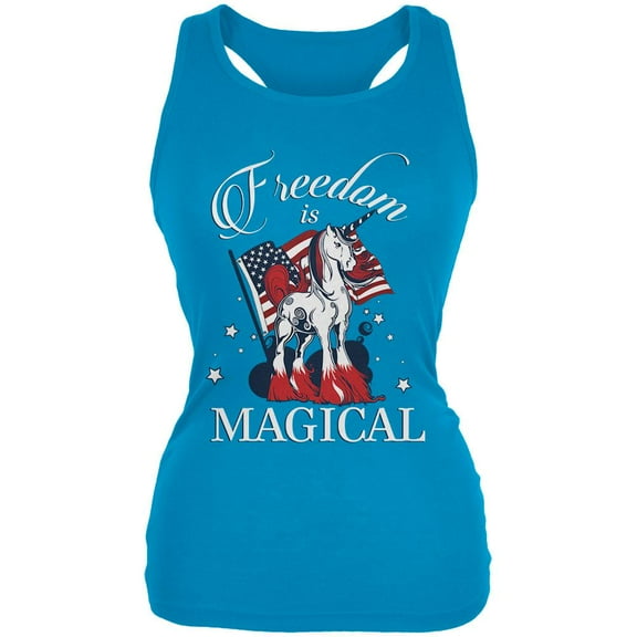 4th Of July Freedom Is Magical Unicorn Juniors Soft Tank Top Turquoise X-LG