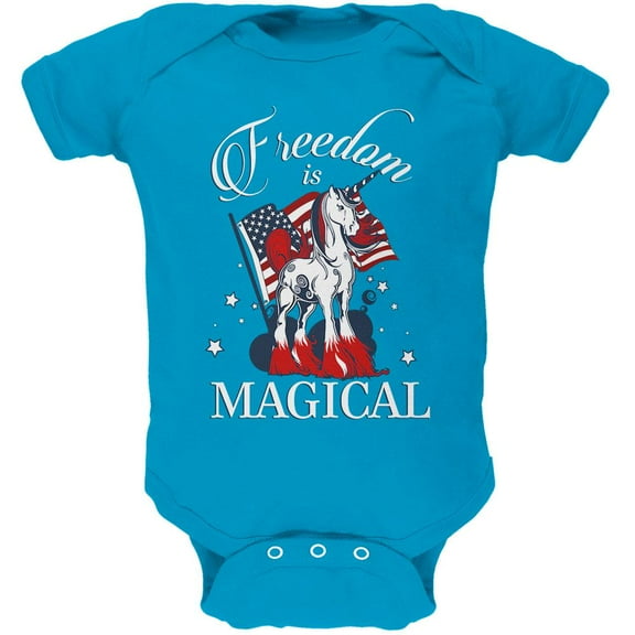 4th Of July Freedom Is Magical Unicorn Soft Baby One Piece Turquoise 9-12 M