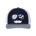 thumbnail image 1 of 4th Of July Hat, America Glasses And Mustache, Labor Day Hat, America Hat, Patriotic Hat, Trucker Cap, Adjustable, USA Hat, White Text, Navy/White/Heather, 1 of 1