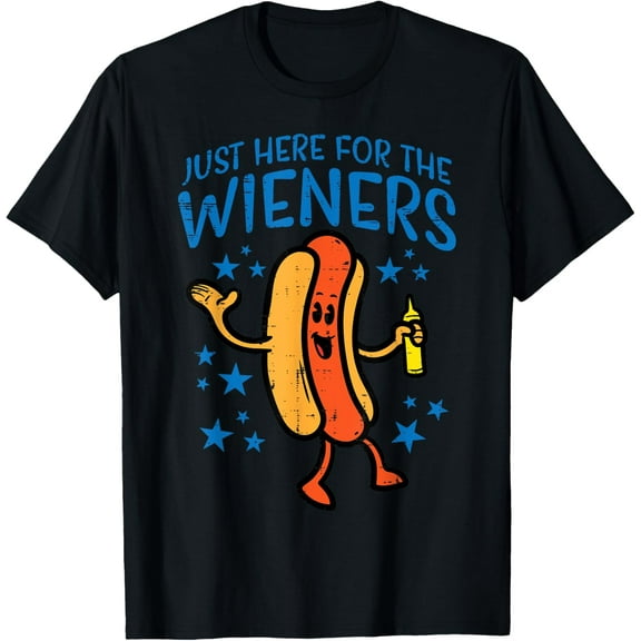 4th Of July Here For Wieners Patriotic Hotdog Men Women Kids T-Shirt Tops Tee