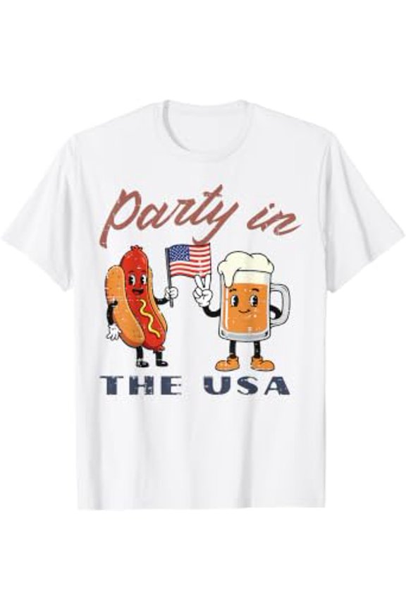 4th Of July Hotdog Party USA American Dad Men Women T-Shirt