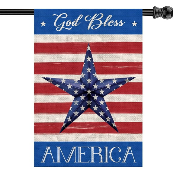 4th Of July House Flag God Bless Flags Double Sided Vertical Burlap Yard Outdoor Independence Day Memorial Day Welcome Decor 28x40 Inch