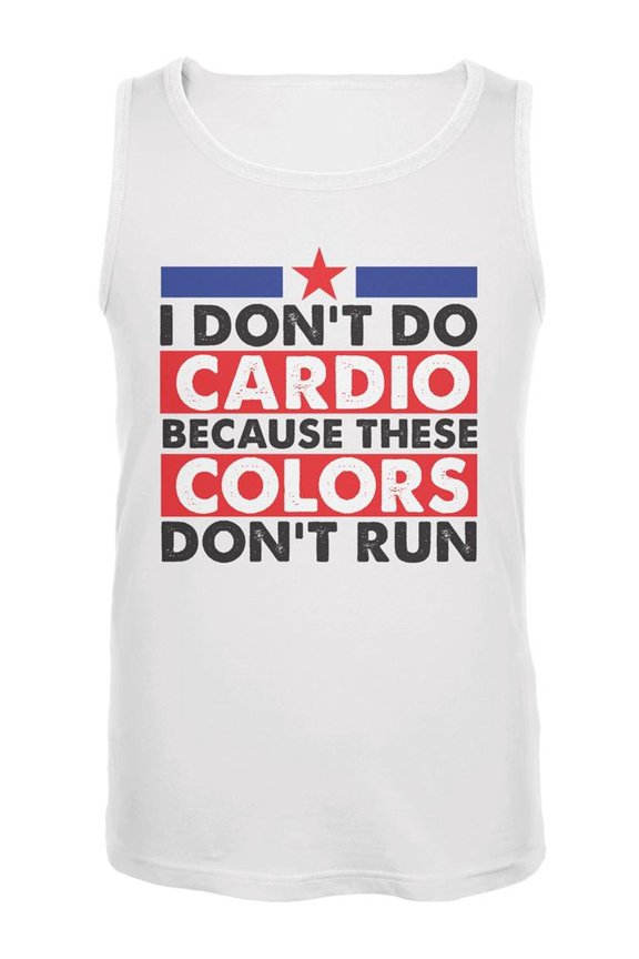4th Of July I Don't Do Cardio White Adult Tank Top - Large