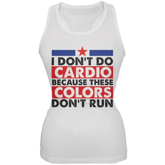 4th Of July I Don't Do Cardio White Juniors Soft Tank Top - Large