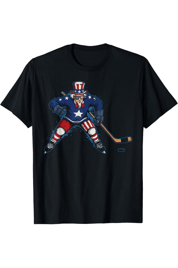 4th Of July Ice Hockey Uncle Sam Sports Men Boys T-Shirt
