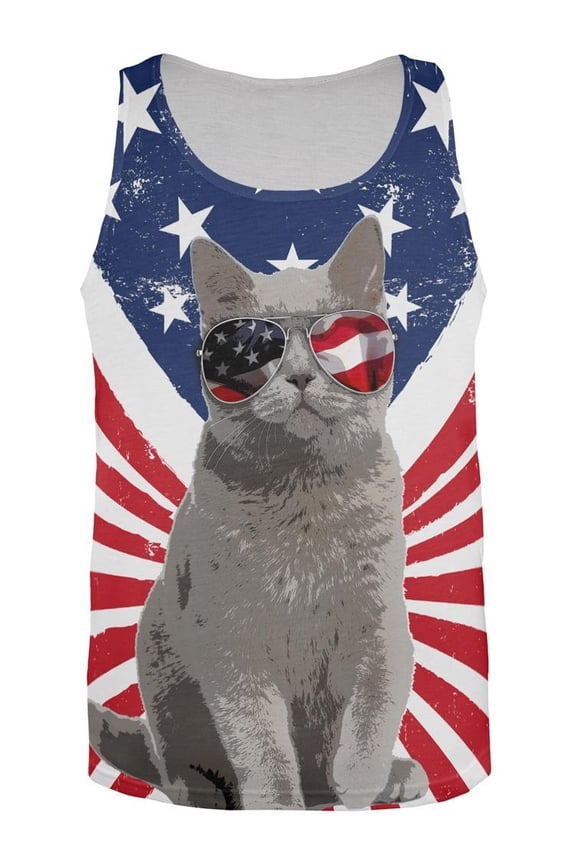 4th Of July Meowica America Patriot Cat All Over Mens Tank Top Multi X-LG