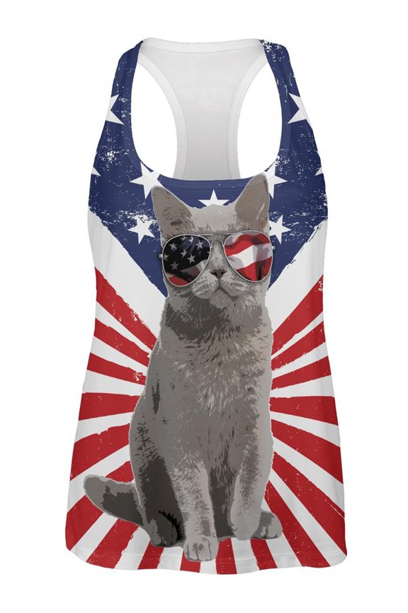 4th Of July Meowica America Patriot Cat All Over Womens Work Out Tank Top Multi X-LG