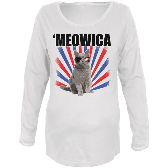 4th Of July Meowica America Patriot Cat Maternity Soft Long Sleeve T Shirt White LG