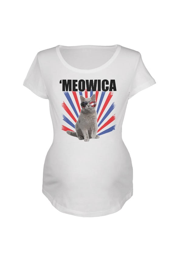 4th Of July Meowica America Patriot Cat Maternity Soft T Shirt White 2XL