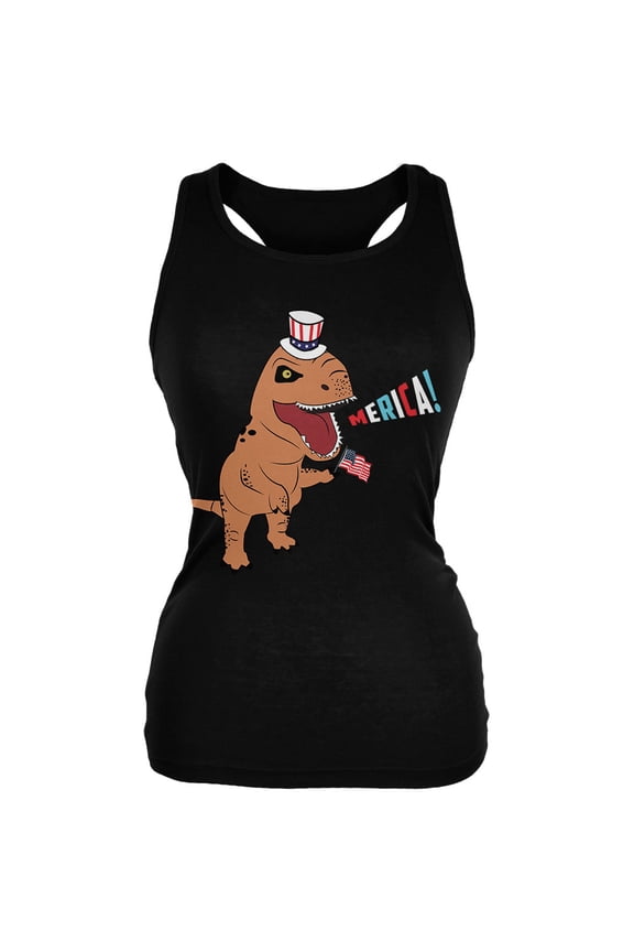 4th Of July Merica Patriotic T Rex Dinosaur Women's Juniors Tank Top