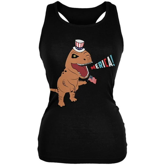 4th Of July Merica Patriotic T-Rex Dinosaur Juniors Soft Tank Top Black SM