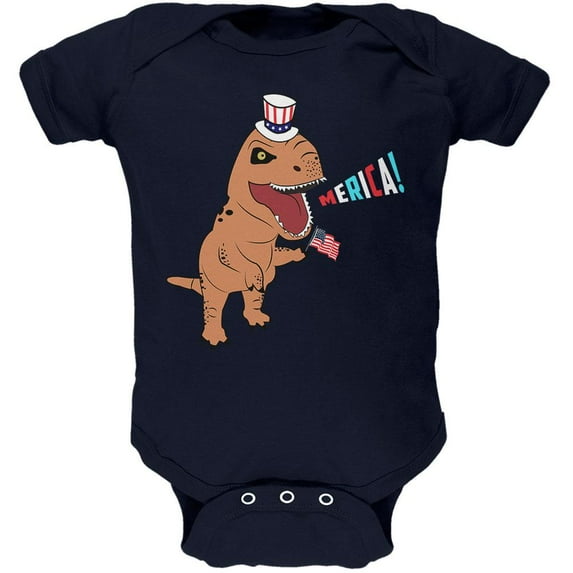 4th Of July Merica Patriotic T-Rex Dinosaur Soft Baby One Piece Navy 0-3 M