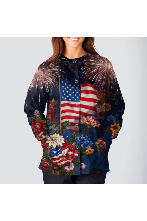4th Of July Nursing Scrub Jackets for Women America 250 Anniversary Short Sleeved Nursing Tops Patriotic Nursing Shirts