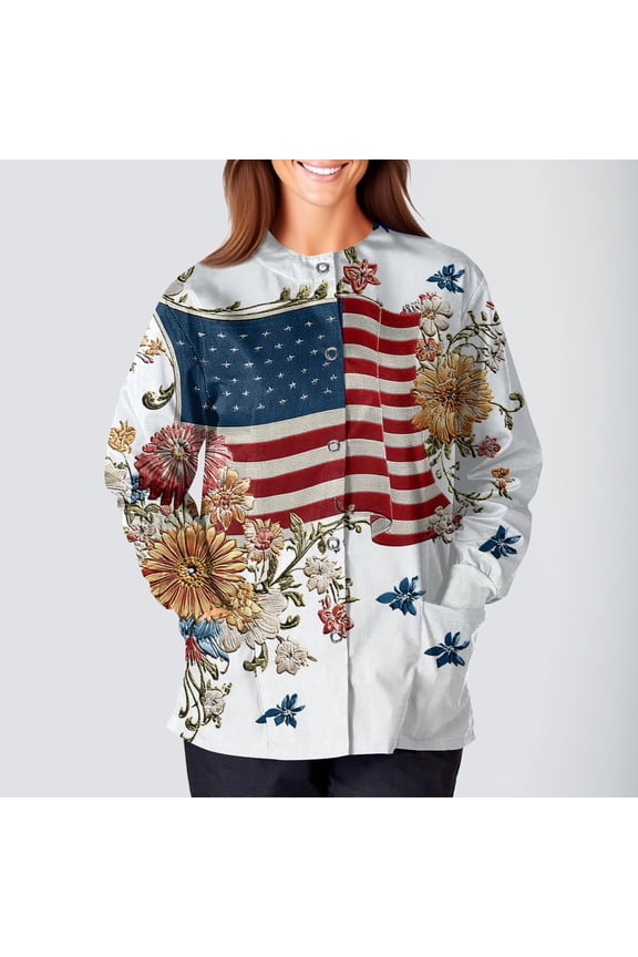 4th Of July Nursing Scrub Jackets for Women America 250 Anniversary Short Sleeved Nursing Tops Patriotic Nursing Shirts