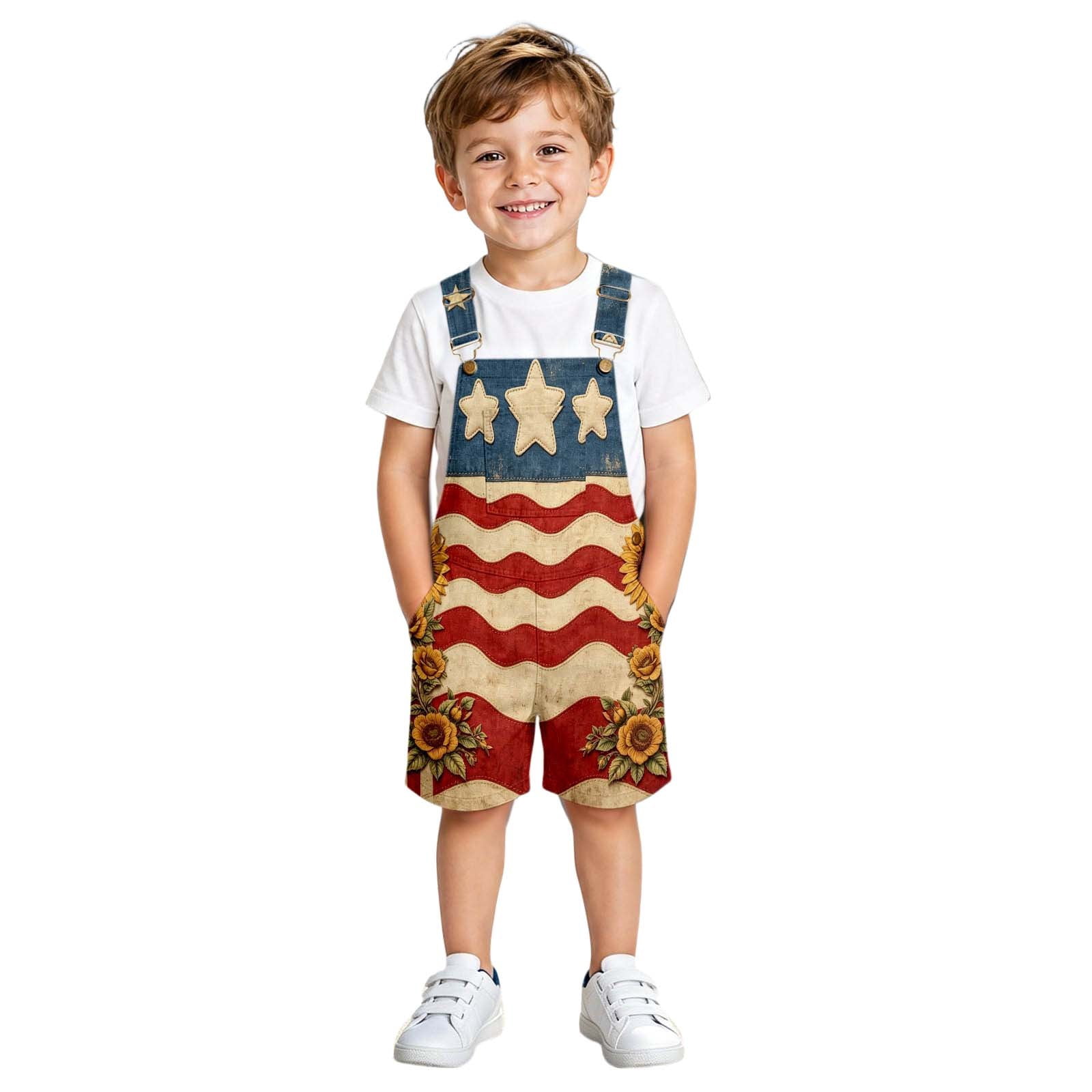4th Of July Outfits for Girls Jean Romper Adjustable Strap Jeans ...