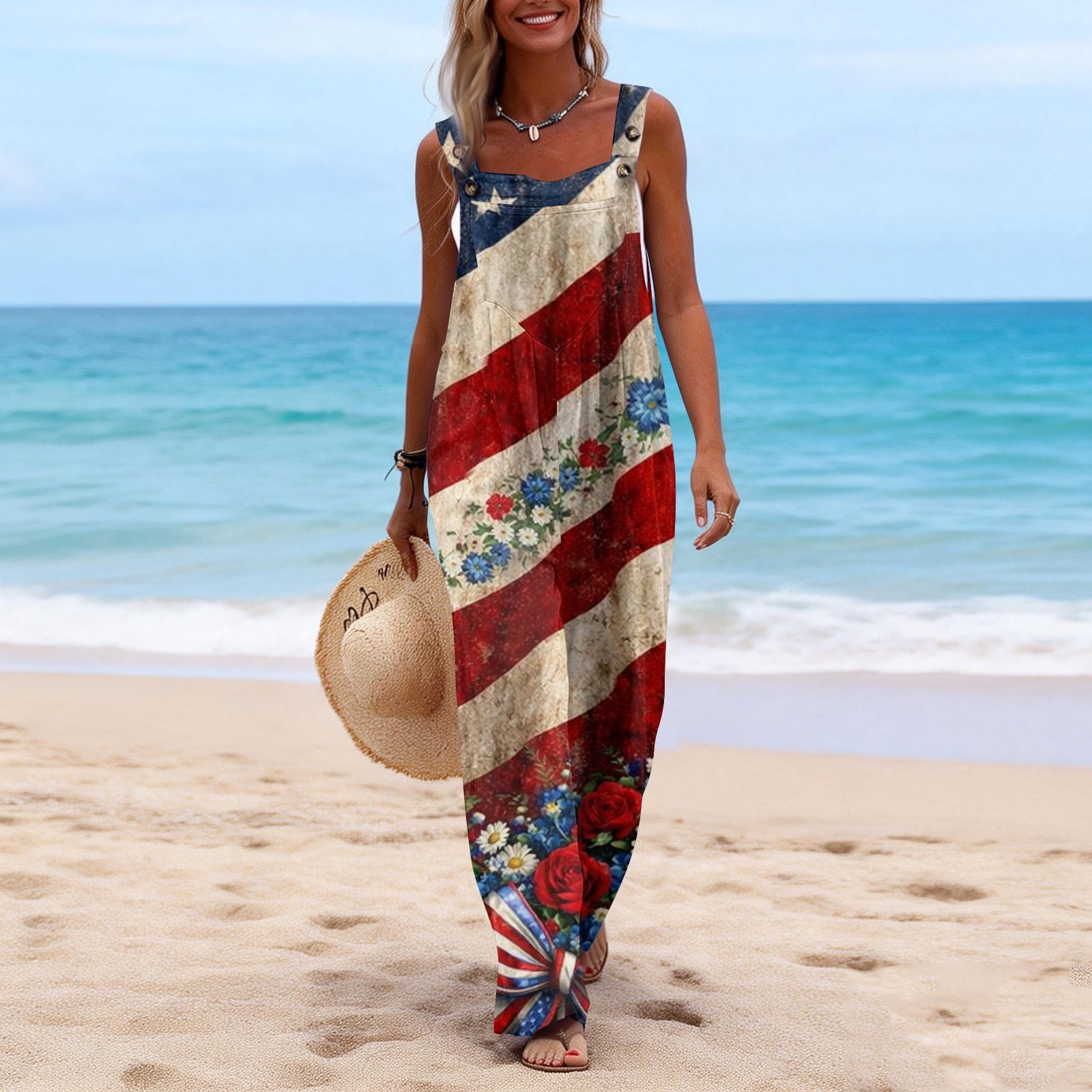 4th Of July Outfits for Women Boho Jumpers Sleeveless Wide Leg Summer ...