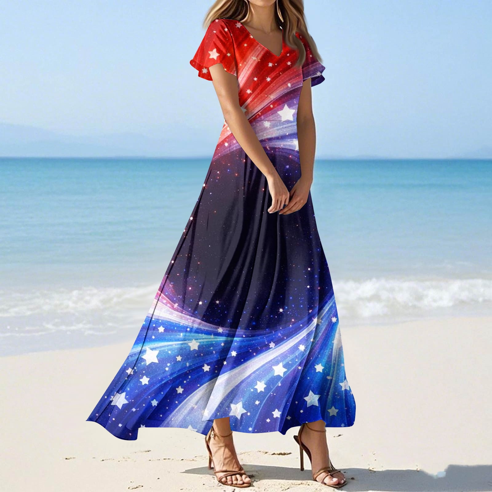 4th Of July Outfits for Women Independence Day Flag Print Dress Casual ...